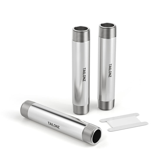 TAILONZ PNEUMATIC 1" NPT Male x 1" NPT Male 304 Stainless Steel Pipe Nipple, 10" Length Thickened Cast Pipe Fitting, Threaded Connector（Pack of 3）