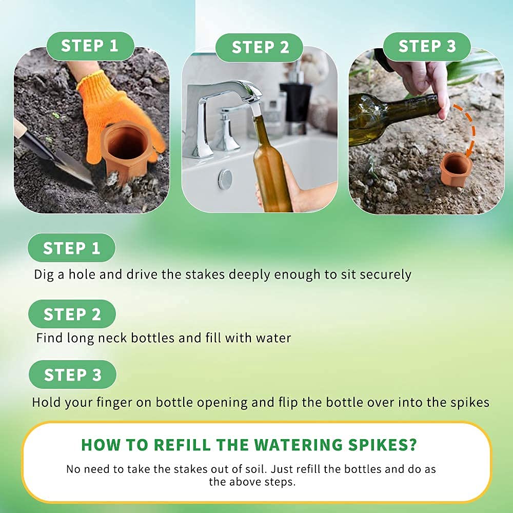 WUJUN Plant Watering Stakes10 Pack Automatic Plant Waterers for Vacations, Plant Watering Devices Terracotta Self Watering Spikes for Wine Bottles Great Plant for Indoor & Outdoor Plants