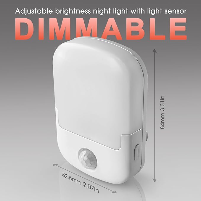 Briignite Red Motion Sensor Night Light, Night Light, Dusk to Dawn Night Light 2Pack, Dimmable Led Night Light, Night Light for Kids, 1W Night Lights Plug into Wall for Bedroom, Kid Room, Bathroom