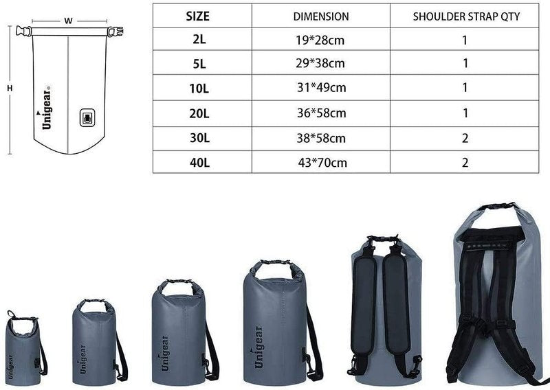 Unigear Dry Bag Waterproof, Floating and Lightweight Bags for Kayaking, Boating, Fishing, Swimming and Camping with Waterproof Phone Case (Gray, 40L)