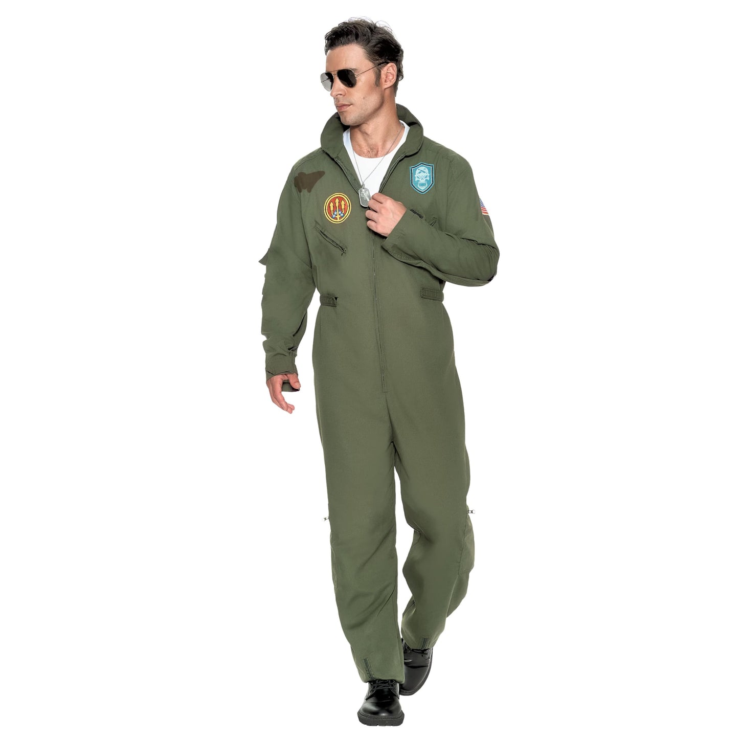 Spooktacular Creations Halloween Flight Suit Men, Fighter Pilot Costume Men for Adult Halloween Dress Up Party Cosplay, Role-Playing Cosplay Party (X-Large)