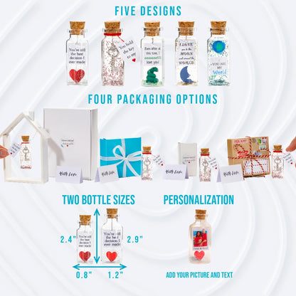 Anniversary Present for Her & Him, Romantic Gift to Boyfriend & Girlfriend, Message in Bottle I Love You Gifts Wife Husband (Heart - You're Still the Best Decision I Ever Made, In Craft Gift Box)