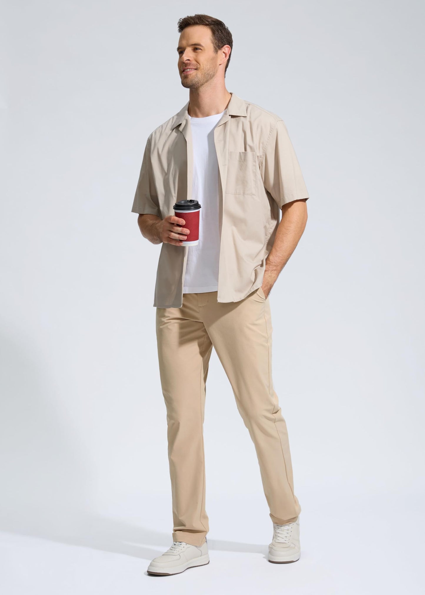 Pudolla Men's Golf Pants Mens Dress Pants Stretch Work Pants 32 Lightweight Quick Dry Slacks Casual Trousers with Pockets(Khaki 38Wx32L)