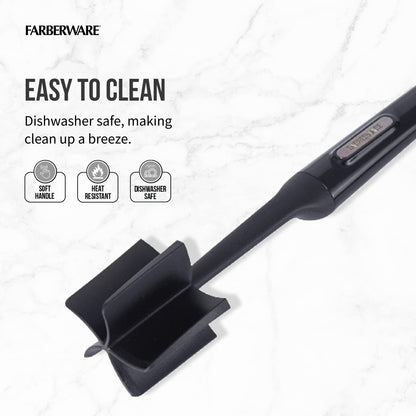 FARBERWARE Nylon Meat & Potato Masher, Heat-Resistant and Safe for Non-Stick Cookware, Durable 10-Inch Kitchen Tool with Ergonomic Handle, Black