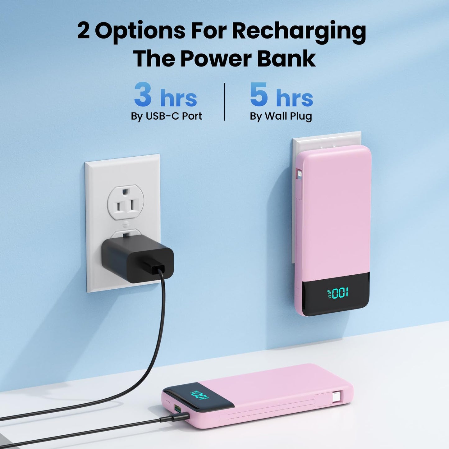 Portable Charger for iPhone with Built in Cables and Wall Plug,Upgraded 13800mAh Fast Charging USB C Power Bank,4 Outputs Travel Essential Battery Pack Compatible with iPhone 15/14/13,Samsung-Purple