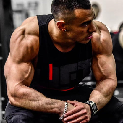 GZXISI Men's Gym Bodybuilding Stringer Tank Top Workout Muscle Cut Shirt Fitness Sleeveless Vest (Black, XX-Large)