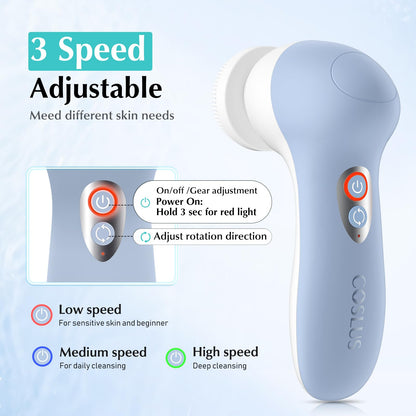 COSLUS Facial Cleansing Brush Face Scrubber: 3 in 1 Bi-Directional Electric Spin Brush for Removing Blackhead, Exfoliating, Massaging - Rechargeable Waterproof, 3 Adjustable Speeds for Men & Women