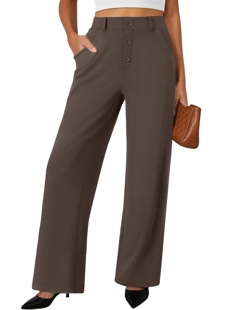 FireSwan Wide Leg Pants Woman Palazzo Casual Slacks High Waisted Trousers Loose Business Work Dress Office Pockets Brown