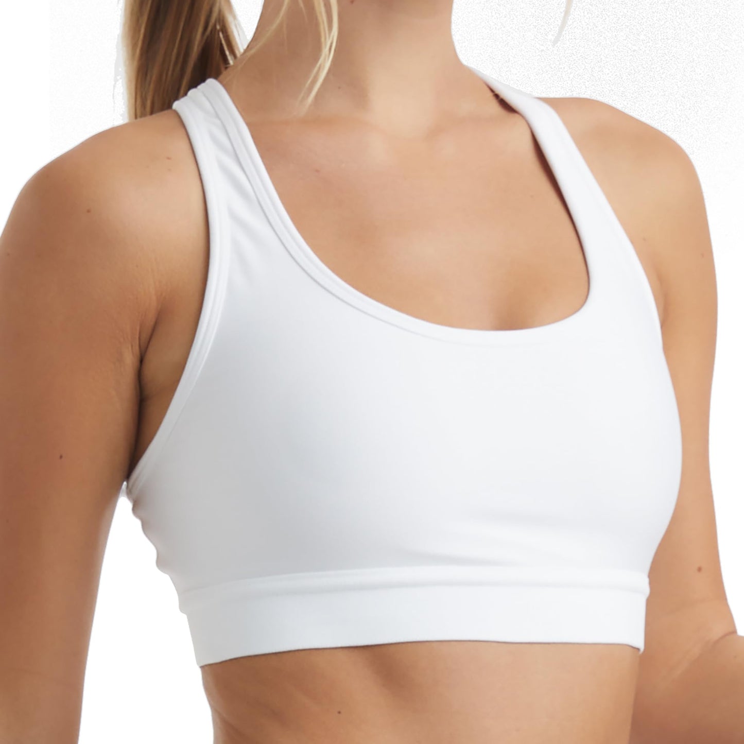 Hanes womens Compression Racerback Sports Bra, White, Large US