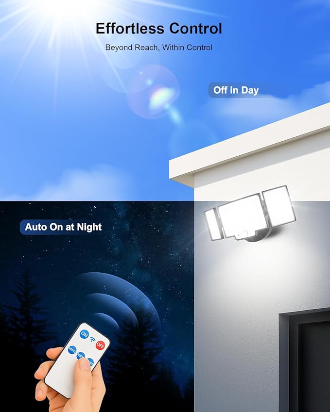 LED Security Lights Motion Sensor,188 LEDs 4200LM Dusk to Dawn Hardwired Flood Lights Outdoor with 3 Modes Remote Control,IP65 Waterproof Motion Sensor Lights, for Garage,Yard,Porch 1 Pack