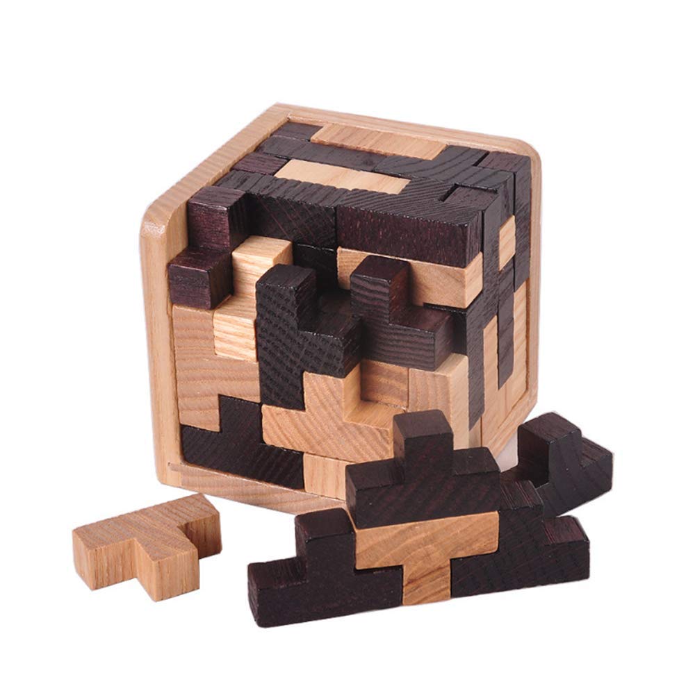 Oostifun Gobus 54 Pieces Wooden Brain Teaser Puzzle T Shape Building Blocks Geometric Jigsaw Puzzle Educational Black and White Puzzles Toy for Kids Adults