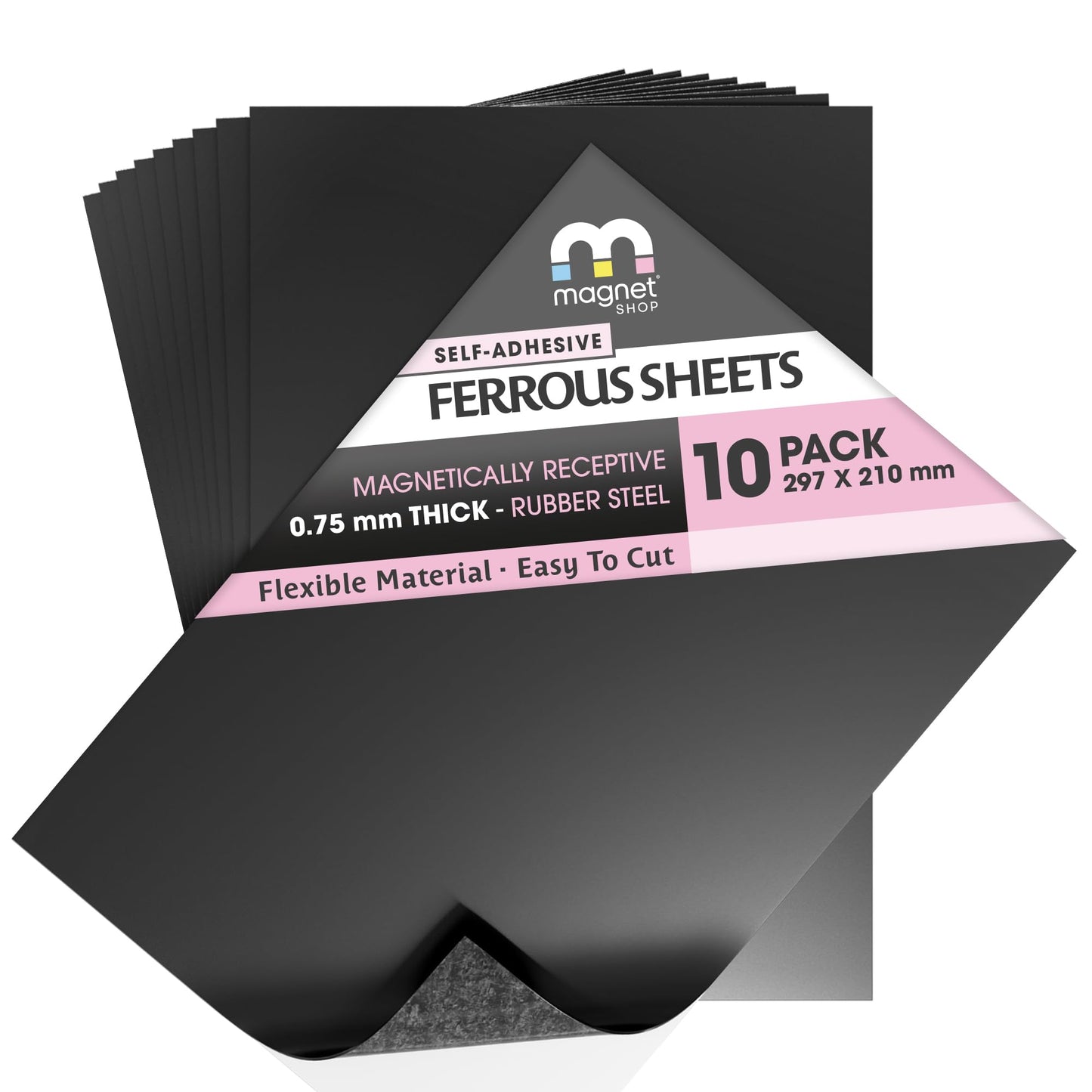 TMS A4 Self-Adhesive Rubber Steel Ferrous Sheet | Magnetically Receptive Surface (10 Sheets)
