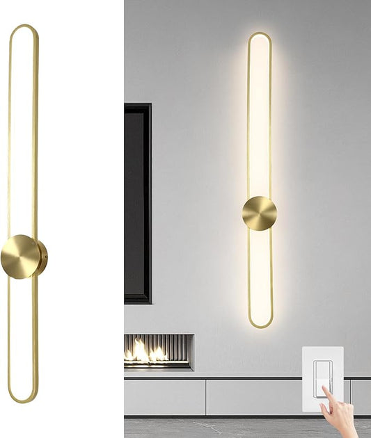 JAYMP Modern Wall Sconce Dimmable LED Wall Light Fixture, Hardwired Wall Lamp for Living Room, Dining Room, Bedroom, Hallway, Lobby, Entryway (Brushed Gold, H110cm/43.3inch)