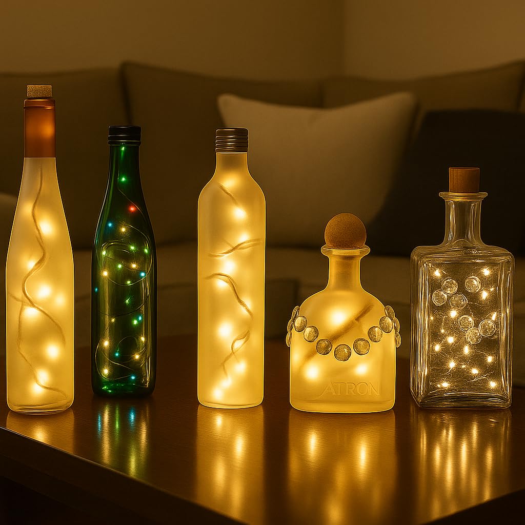 Novelty Lights 8.5 Foot 20 Light Mini LED Crafting Lights, Warm White LEDs on Green Wire, 24 Inch Lead, Non-Connectable Short Fairy Light String for Art Projects, Bottle Lights, Crafts