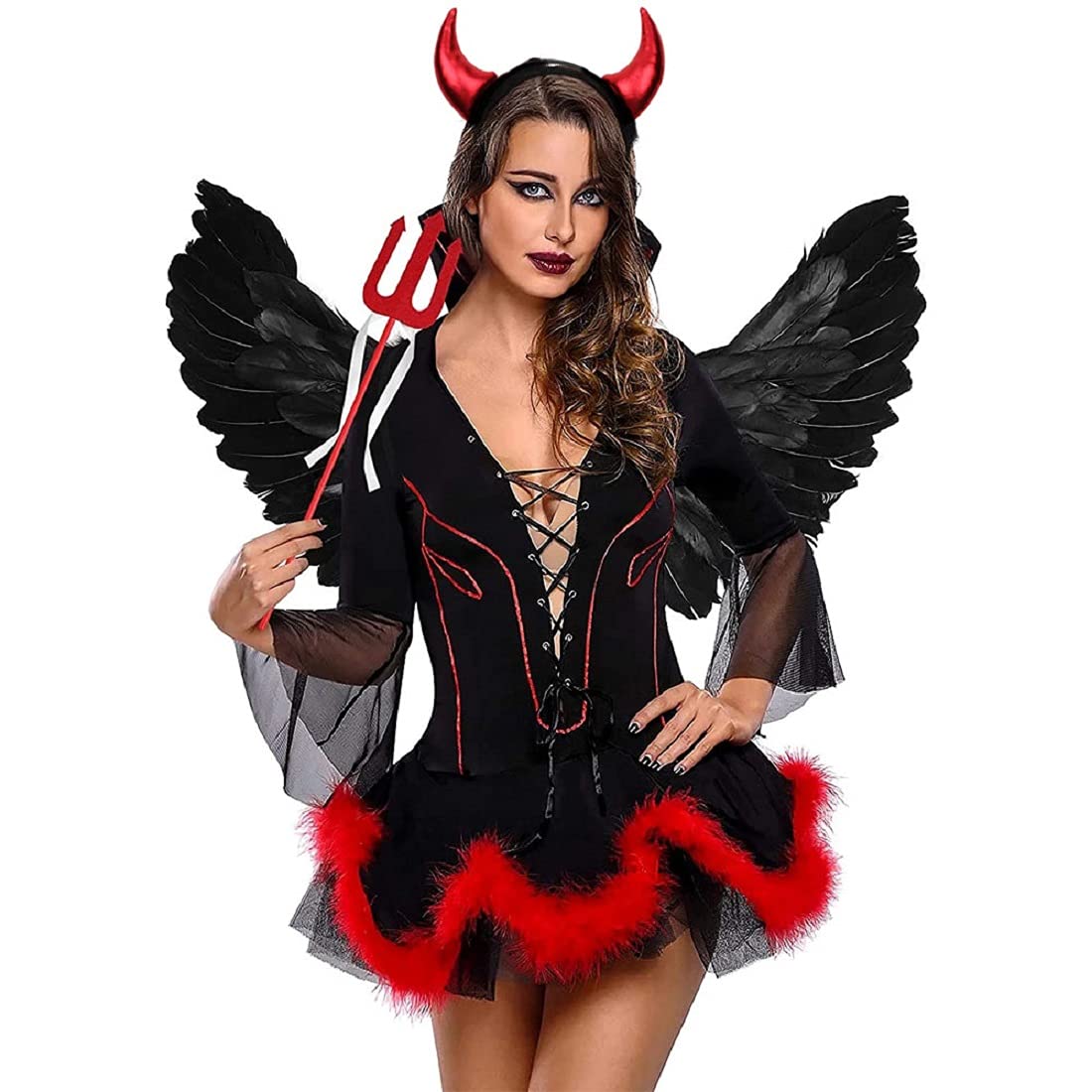 BPNHNA Red Devil Horns Headband Glitter Hairband Headpiece Halloween Dress Cosplay Costume Accessories