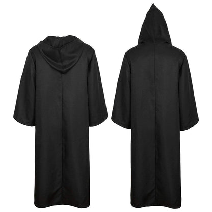 Jila Men Tunic Hooded Robe Cloak Knight Gothic Fancy Dress Halloween Masquerade Cosplay Costume Cape (XL, Adult Black)