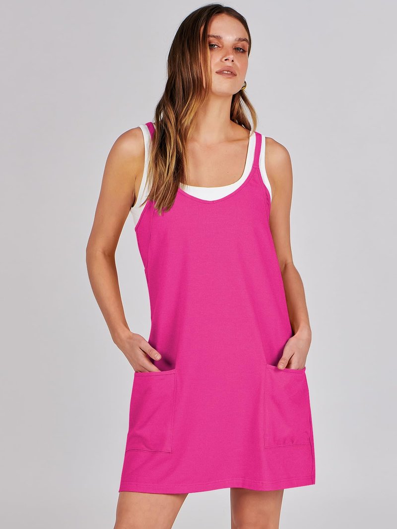 ANRABESS Women Athletic Dress Summer Tennis Workout Active Sports Mini Romper Dress Built in Shorts Travel Vacation Clothes Hot Pink X-Large