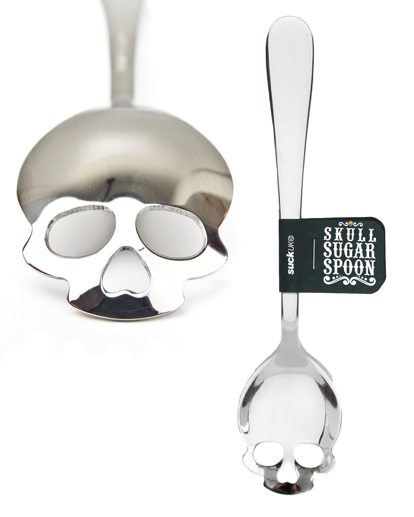 Suck UK Skull Teaspoon - Gothic Home Decor - Goth Gifts - Spooky Home Decor - Gothic Accessories - Sugar Spoon - Halloween Kitchen - Skull Kitchen - Spooky Coffee Slotted Spoon - Halloween Gifts