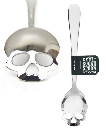 Suck UK Skull Teaspoon - Gothic Home Decor - Goth Gifts - Spooky Home Decor - Gothic Accessories - Sugar Spoon - Halloween Kitchen - Skull Kitchen - Spooky Coffee Slotted Spoon - Halloween Gifts