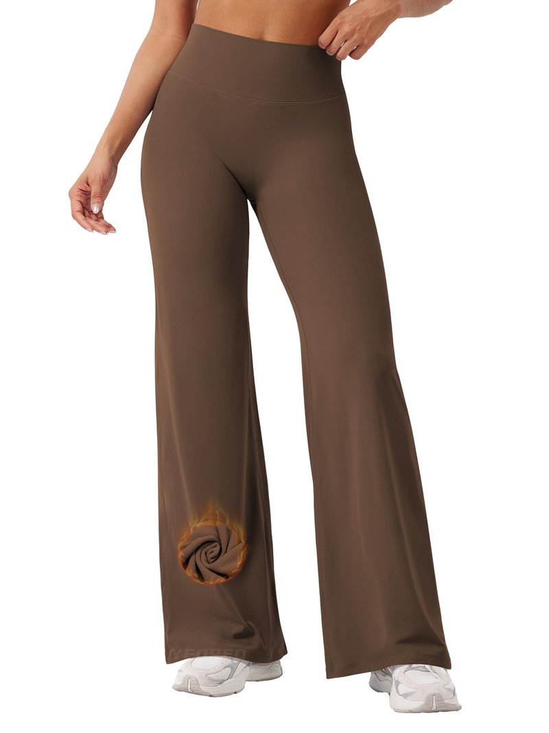 YEOREO Workout Leggings Womens No Front Seam Straight Leggings 31.5" Thin Fleece High Waist Buttery Eddiy Gym Yoga Pants Brown XS