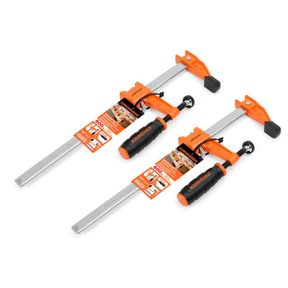 JORGENSEN 2-pack Steel Bar Clamps Set, 12-inch Medium Duty, 600 Lbs Load Limit, for Woodworking