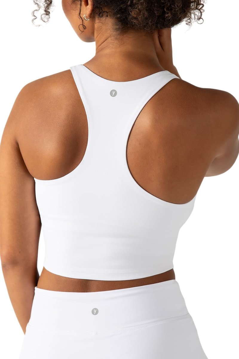 YITTY Active Sports Bra Tank, Tank Top for Women with Built-in Bra, Racerback, Removable Cups, Low-Impact Support for Yoga and Gym True White M