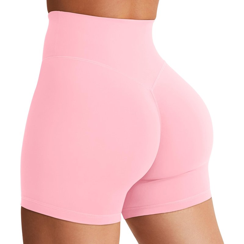 YEOREO Women's Biker Shorts 4.5" / 6" Workout Gym Shorts High Waist Tummy Control Hidden Scrunch Running Yoga Baby Pink