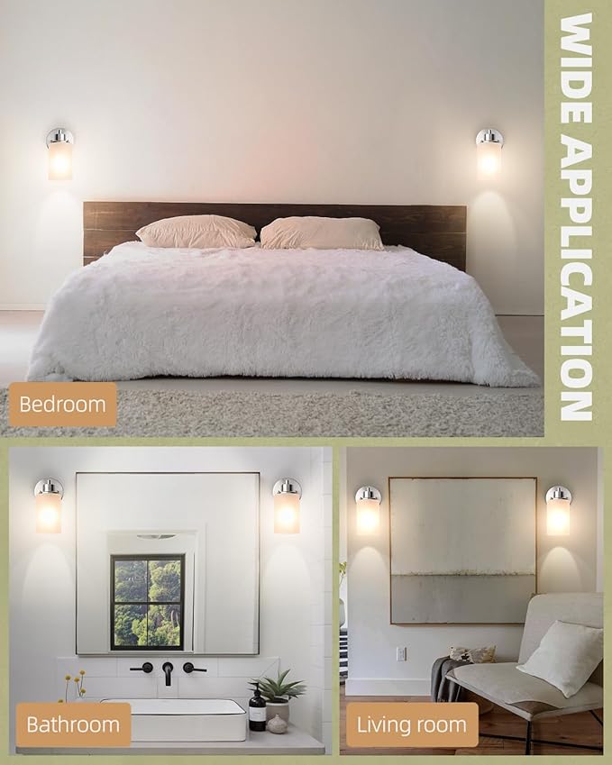 2 Pack Modern Elegant Wall Sconces Bath Vanity Light Fixtures Wall Mounted Lighting Brushed Nickel White Frosted Glass Shade