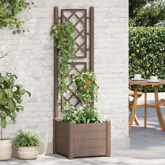 Mocha Garden Planter with Trellis, Large Square Polypropylene Pot for Climbing Plants, Indoor Outdoor Decorative Home Decor