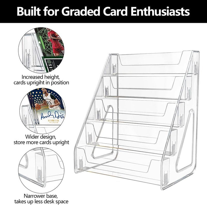 5-Tier Trading Card Display Stand - Vertical Tabletop Holder for PSA BGS SGC Graded Cards | Ideal for Baseball & Basketball