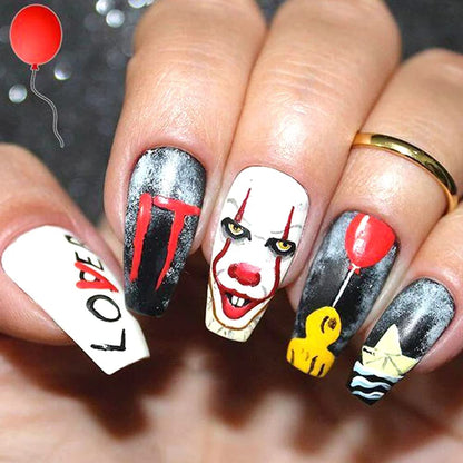 UARUOGP 25 Sheets Halloween Water Transfer Nail Stickers Nail Art Decals,10 Sheets Punk Skull Nails Foil Transfer Stickers,Grimace Skull Eye Spider DIY Decals for Halloween Party(35 Pcs)