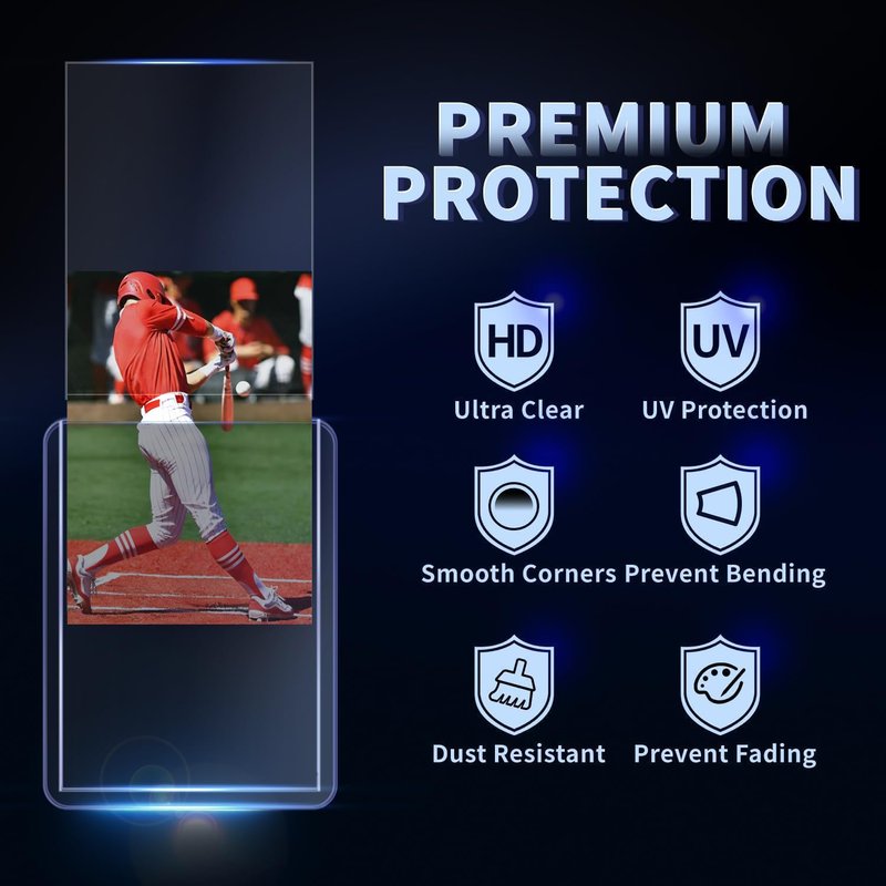 200 Card Sleeves Hard Plastic, Premium Baseball Card Sleeves, 3" x 4" Trading Cards Holder, Sports Football Game Cards Protectors Top Cases (100 Hard Sleeve + 100 Soft Sleeve)