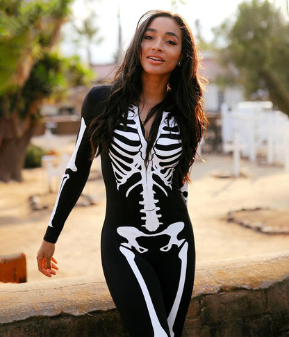 Tipsy Elves Form Fitting & Flattering Skeleton Bodysuit for Halloween - Women's Sexy Skeleton Costume - White, Size Medium