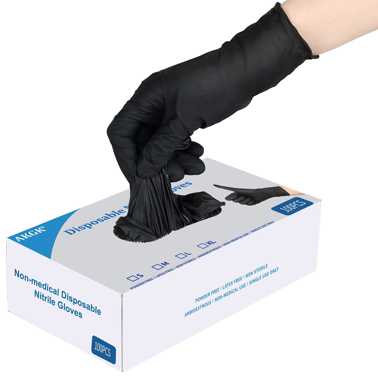 akgk Nitrile Gloves, 100 Pcs Disposable Black Nitrile Gloves Large, Cleaning Gloves for Cooking, Household & More, Powder-Free, Latex-Free