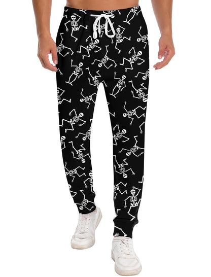 RAISEVERN Men Skull Jogger Pants Funny Halloween Skeleton Sweatpants 3D Bone Printed Tracksuit Black Track Pants Cool Sportswear Jogging Trousers with Drawstring Pockets
