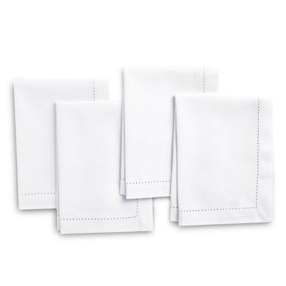 Encasa XO White Cloth Napkins Set of 4, 17"x17" | Cotton Hemstitched Design Dinner Napkins | Washable & Reusable Table Napkins for Holiday Dinners, Party, Wedding & Everyday Dining