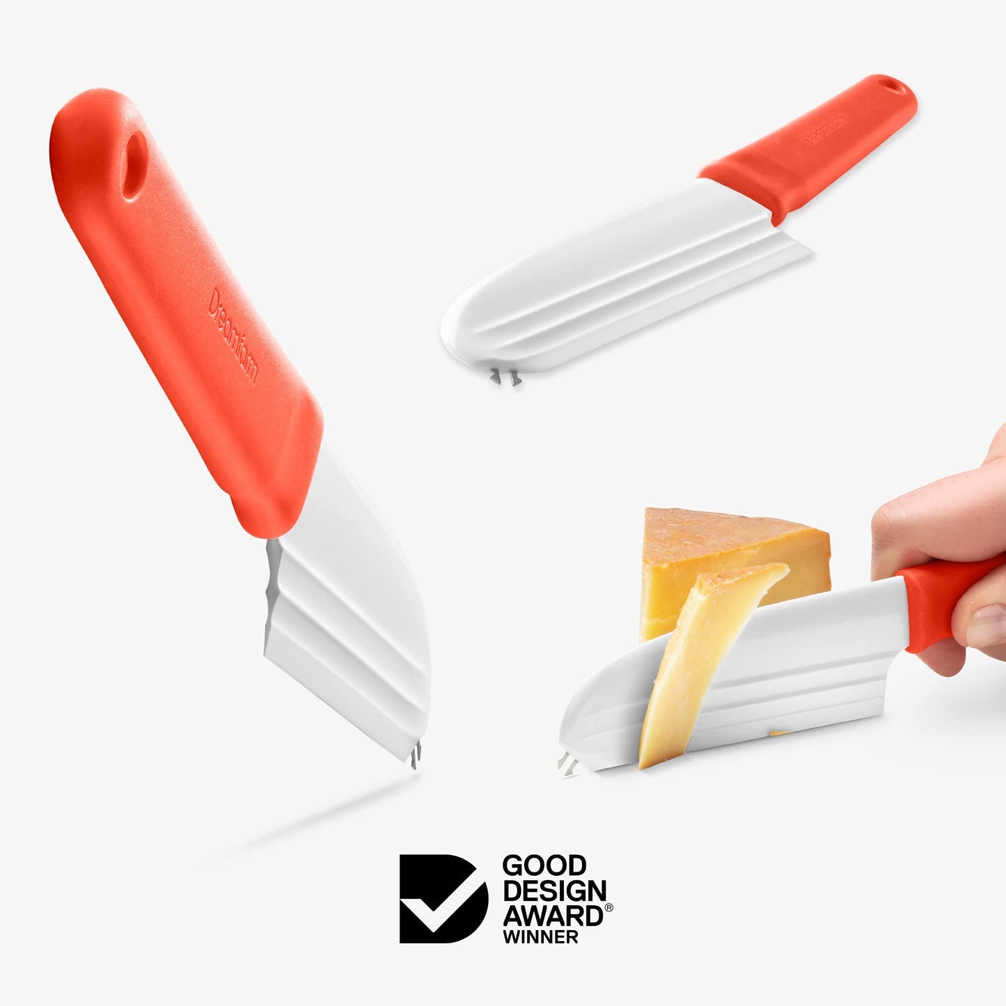 Dreamfarm Knibble Lite 3-In-1 Non-Stick Cheese Knife for Charcuterie, Slicing, Spreading, with Built-In Fork to Serve & Share Foods - 9" Red