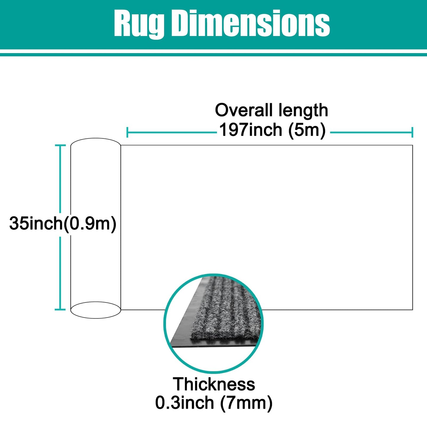 ITINA Long Door Mat 3 x 16 ft Heavy Duty Commercial Floor Mats Indoor Outdoor Entrance Carpet Hallway Runner Absorbent Dirt Trapper with Non-Slip PVC Backing for Home Garage Patio Gray