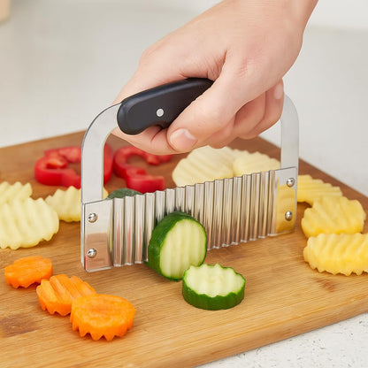 HIC Kitchen Crinkle-Cut Wave Slicer French Fry Vegetable Cutter, Stainless Steel Blade