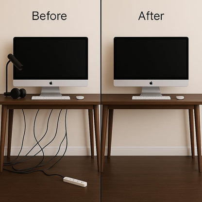 EVEO Cable Management Under Desk Kit (6 Units) - Under Desk Cable Management Cord Hider, Cable Hider Cord Management, Cable Organizer, Cord Organizer Tray | Self-Adhesive 96'' J Channel 6X16 - Black