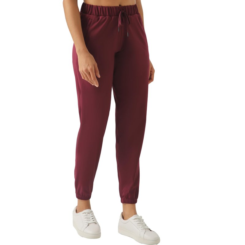 Haowind Women's High-Stretch Workout Joggers with Deep Zipper Pockets - Elastic Waist Yoga Pants for Running Travel Lounge (Burgundy M)
