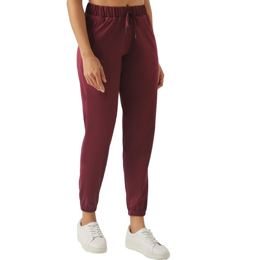 Haowind Women's High-Stretch Workout Joggers with Deep Zipper Pockets - Elastic Waist Yoga Pants for Running Travel Lounge (Burgundy M)