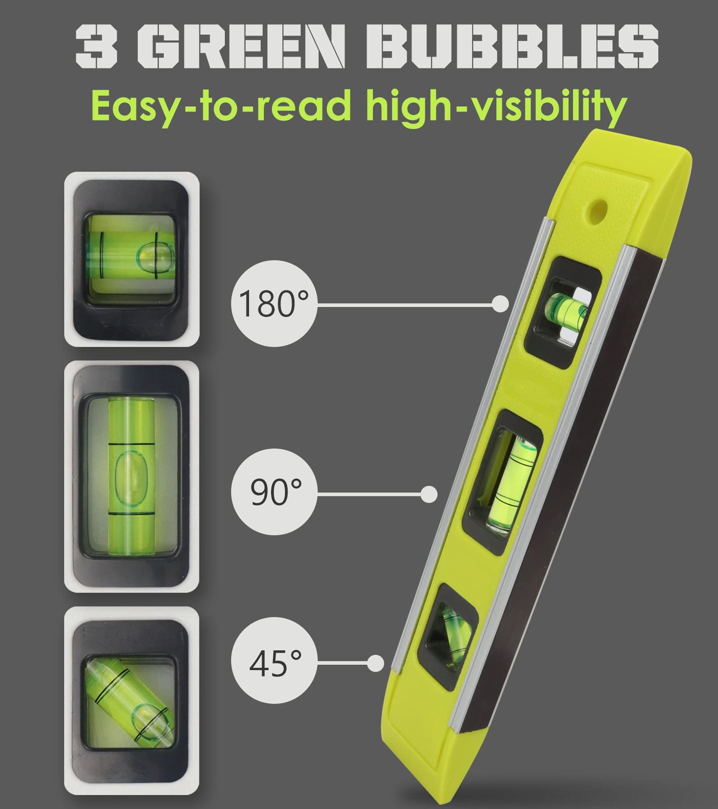 DIFFLIFE Level & Tool Magnetic Aluminum Reinforced Torpedo Level, 9", Green (1PCS)