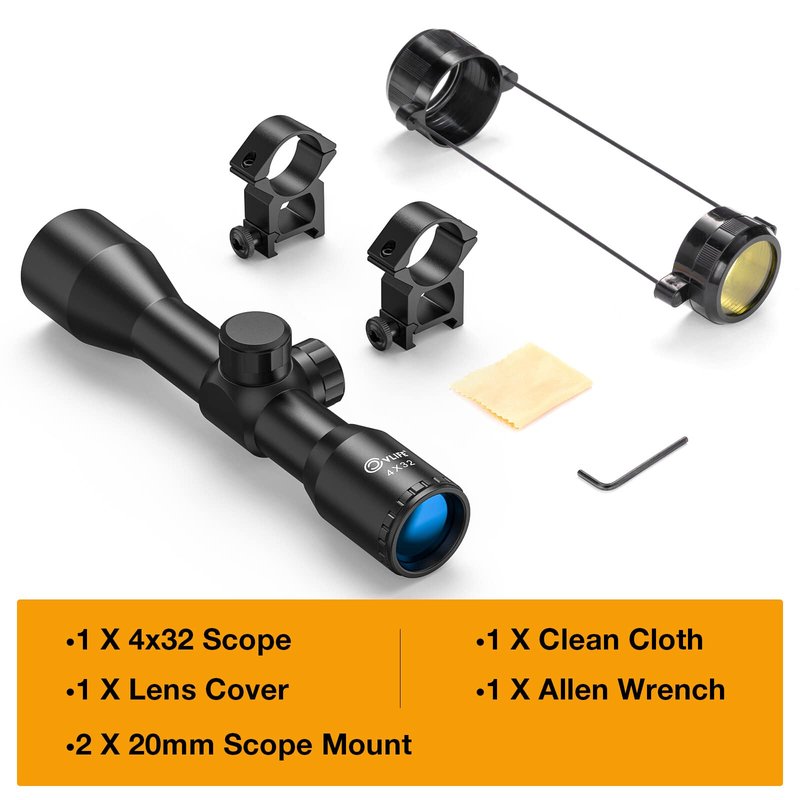 CVLIFE 4x32 Compact Rifle Scope Crosshair Optics Hunting Scope with 20mm Mounts
