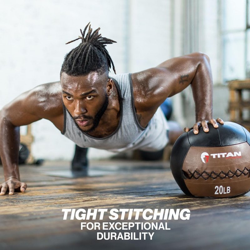 Titan Fitness 14 LB Soft Leather Medicine Wall Ball, Purple Color-Coded Weighted Wall Ball, Full Body Dynamic Exercise Med Ball, Core Fitness, Strength Training, Exercise Conditioning