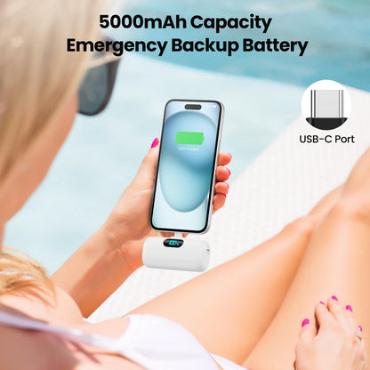 Mini Portable Charger USB C Power Bank,Upgraded 5000mAh PD Fast Charging Battery Pack Built-in USB-C Connector,LCD Display,Compatible with iPhone16,16 Plus,16Pro/Max/15,iPad Pro/Air,Android Phone etc