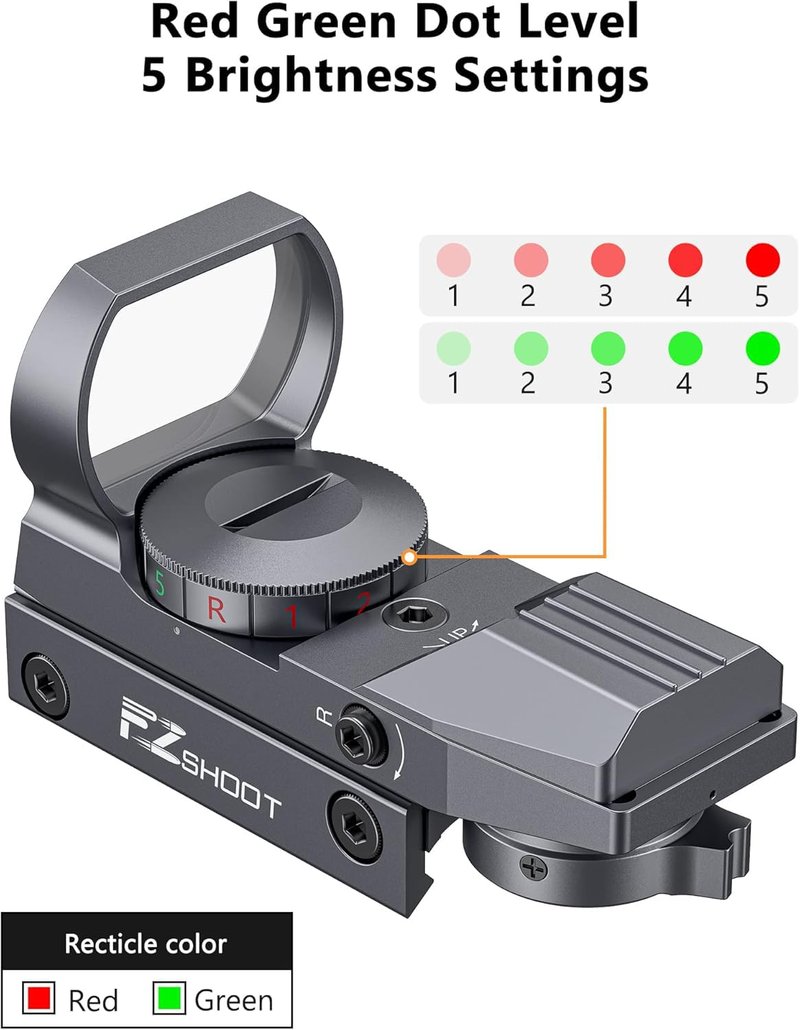 EZshoot Red Green Dot Gun Sight Scope Reflex Sight, 4 Adjustable Reticles Holographic Optic Grey with 20mm Rail Mount