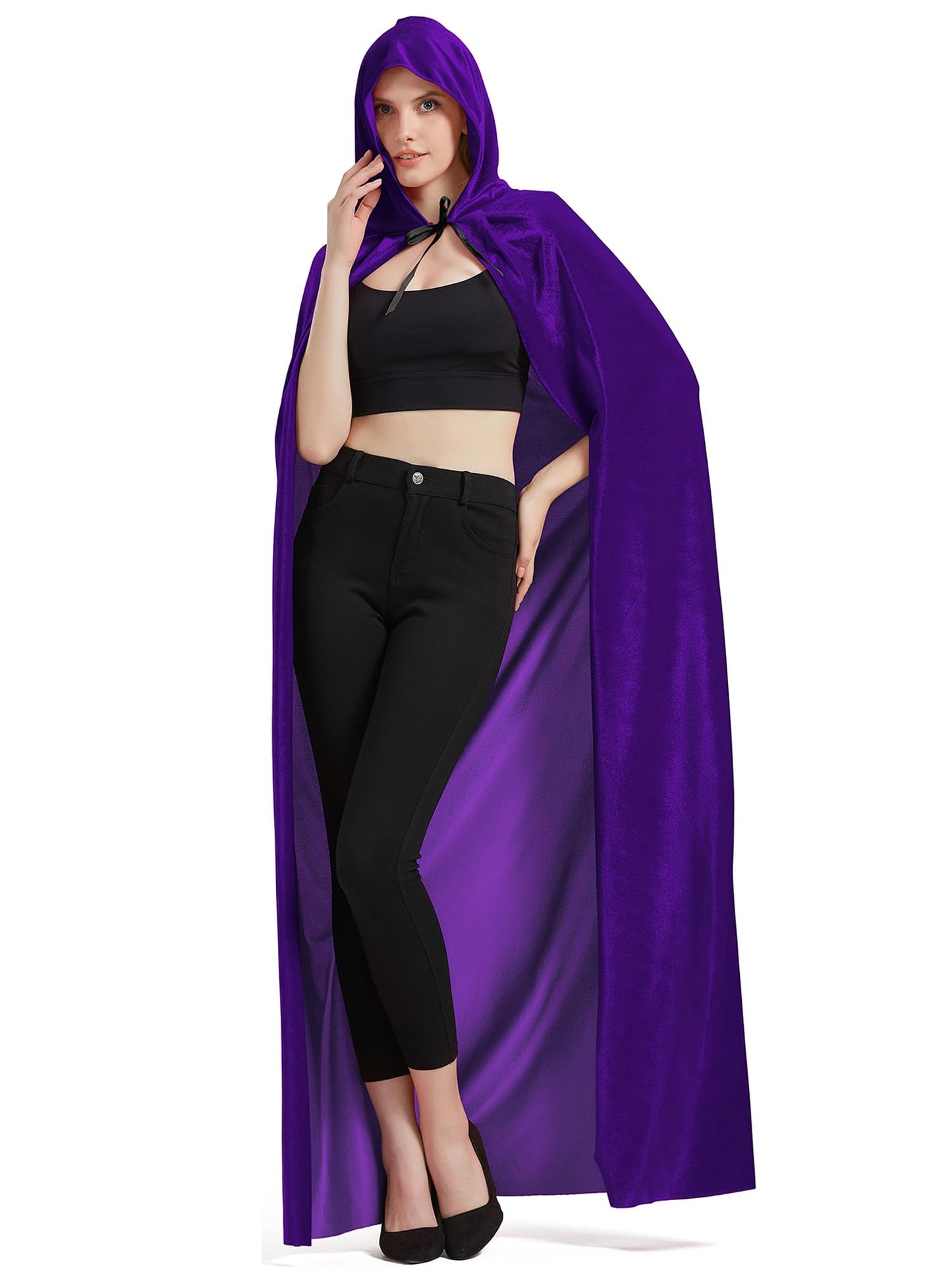 QUCH Hooded Cloak Unisex Cape Cloak with Hood for Men and Womens Witch Cloak Vampire Cape Halloween Christmas Costume Purple XL