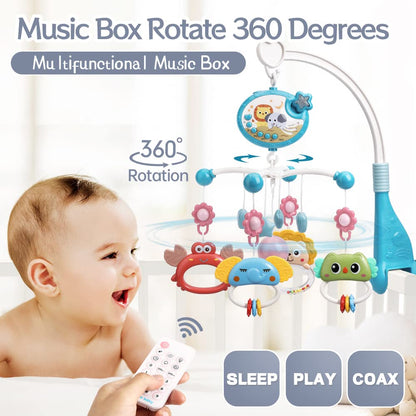 Mini Tudou Baby Musical Crib Mobile with Star Projection & Timing Function,Remote Control Music Box with Muisc & Night Lights,Hanging Rotating Animal Rattles for Kids,Toy for Newborn 0-24 Months