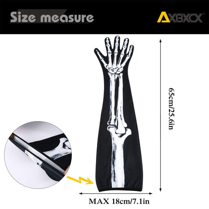 AXBXCX Skeleton Full Finger Wrist Bone Gloves Halloween Long Arm Length Dance Gloves Ghost-XT-03